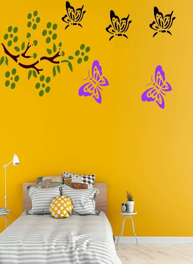 ARandNJ استنسل ARandNJ للرسم على الجدران (المقاس: 16 × 24 بوصة) - تصميم فراشة مع زهور، قابل لإعادة الاستخدام، مناسب لغرفة النوم، غرفة المدخل، غرفة الرسم، غرفة المعيشة (عبوة من قطعة واحدة) - Image 4